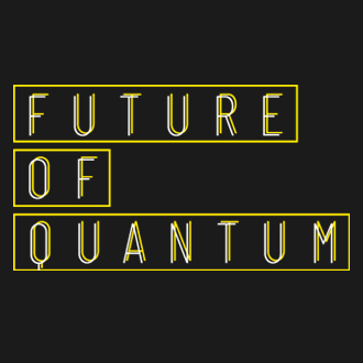 Future of quantum i guldfarve på sort baggrund