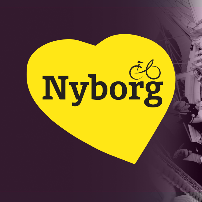 Gult hjerte med skriften Nyborg og Tour De France logo