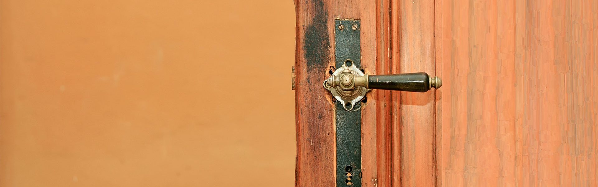 sort dørhåndtag på en brun dør og brun bæg