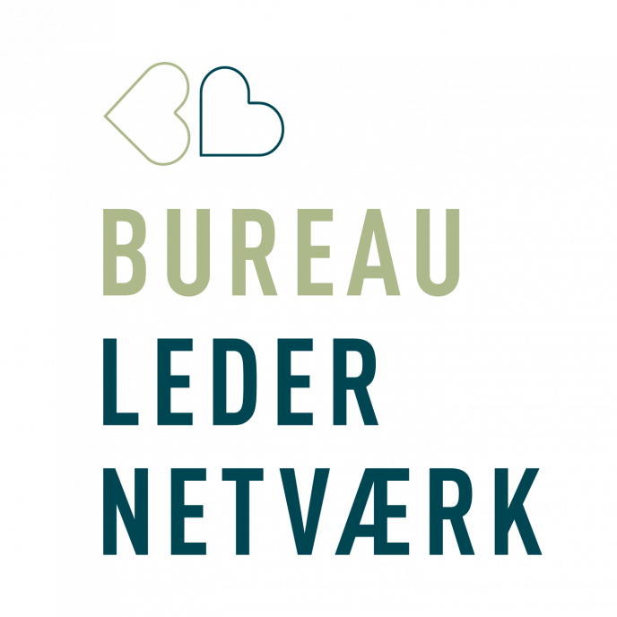 Bureauledernetværk logo i grøn tekst med to hjerter