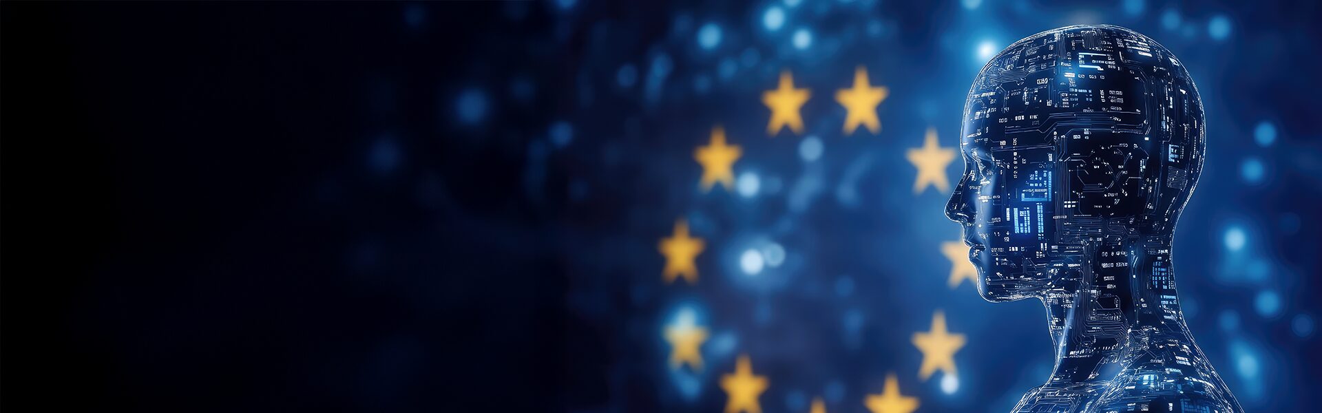 Billede af robot foran det Europæiske flag