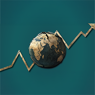 Billede af verden med vækstgraf bagved